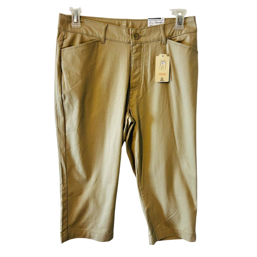 St. John's Bay NWT Mid Rise Capri Pants Secretly Slender Khaki Size 12 Stretch